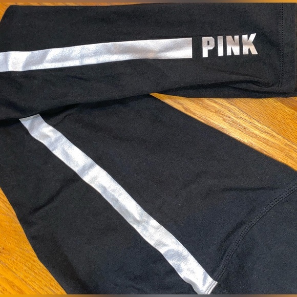 NWOT PINK Victoria's Secret Black and Silver Leggings, Cotton Blend Size Large - Picture 1 of 8